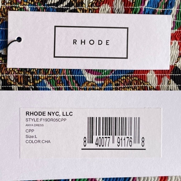 NWT RHODE Anya Printed Blouson-Sleeve Smocked Dress In Chain Print - Picture 13 of 13